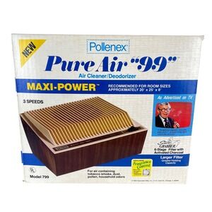 Vintage Pollenex Pure Air 99 MaxiPower Air Cleaner Model 799 Woodgrain H72Q